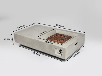 Propane Gas Fire Pit Table, 50000 Btu, Rectangular For Outside - Light Gray