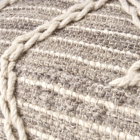 Modern Wool Rope Square Pouf Ottoman Floor Cushion - Gray / Ivory