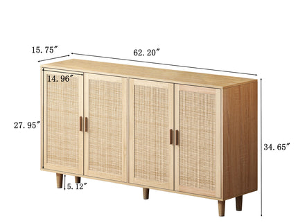 Elegant And Functional 4 Door Rattan Decorative Storage Cabinet