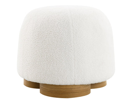 Round Soft Teddy Fabric Upholstered Ottoman With Metal Accents