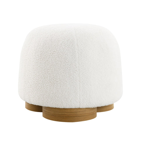 Round Soft Teddy Fabric Upholstered Ottoman With Metal Accents