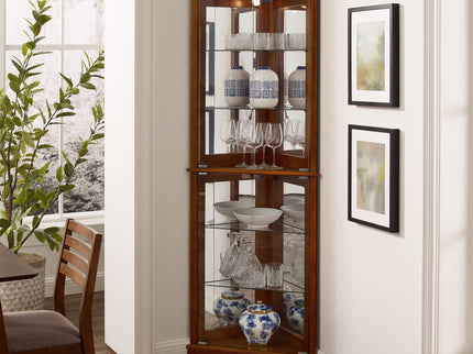 Corner Curio Dispaly Cabinet With Lights, Adjustable Tempered Glass Shelves, Mirrored Back (E26 Light Bulb Not Included)