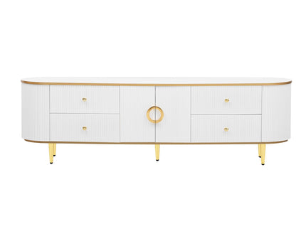 Modern TV Stand For TVs Up To 80", Entertainment Center With 4 Drawers And 1 Cabinet, Wood TV Console Table With And Handles For Living Room - White
