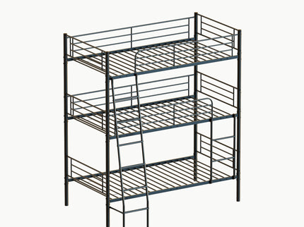 Twin Size Metal Triple Bunk Bed For Bedroom And Dormitory, Convertible Into 3 Separate Beds - Black