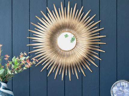 Retro DesignSunburst Metal Wall Mirror Decorative Mirror For A Bedroom Dressing Room, Hallway Or Living Space - Gold