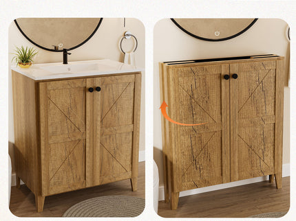 Folding Floor Cabinet With Ceramic Sink, Space Saving