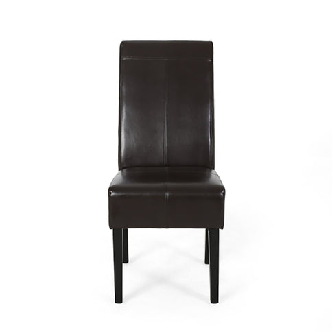 Bonded Leather Upholstered Dining Chair With Solid Wood Legs (Set of 2) - Chocolate
