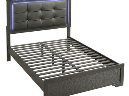 Bed With Square Button Tufting And LED Lights