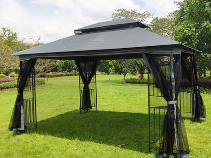 Patio Gazebo Tent With Ventilated Double Roof And Mosquito Net