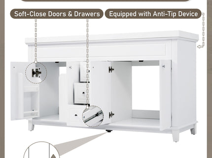 Bathroom Vanity With Double Sinks, 3 Drawers & 4 Doors, Soft Close, All Open Back Design - White