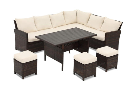 7 Piece Patio Dining Set With Cushions, Modular Sectional Sofa & Storage Table