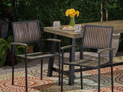 Vermilion - Outdoor Dining Chair With Vertical Slat And Wooden Arm