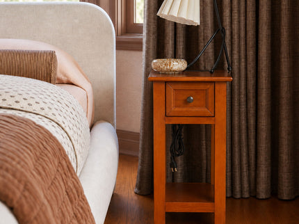 End Table With Drawer And Shelf For Living Room - Walnut