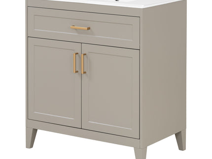 30" Bathroom Vanity With Sink Top, Soft Close Double Doors & Tip Out Drawer, Adjustable Interior Shelf, Door Mounted Organizers - Beige