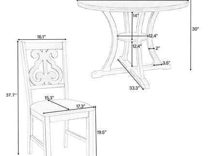 5 Piece Round Dining Table And Chair Set With Unique Legs And Hollow Chair Back