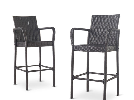 Outdoor Wicker Barstools With Rattan And Iron Frame