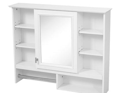 Wall Mount 2 In 1 Mirror Cabinet With Adjustable Shelves, Open Storage, For Bathroom Vanity - White