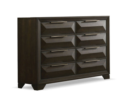 Dresser With Mirror Beveled Bracket Feet Handles 8 Drawers - Espresso