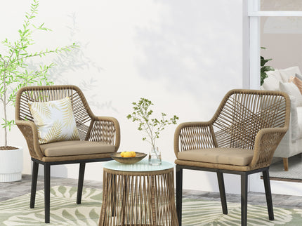 Conversation Set With Tempered Glass Table Top - Light Brown