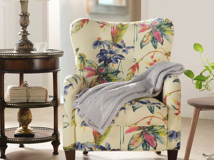 Paradise - Upholstered Arm Chair Floral Printed On Cotton - Off-White