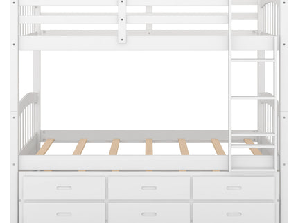 Bunk Bed With Trundle And Drawers, Arched Headboard And Footboard