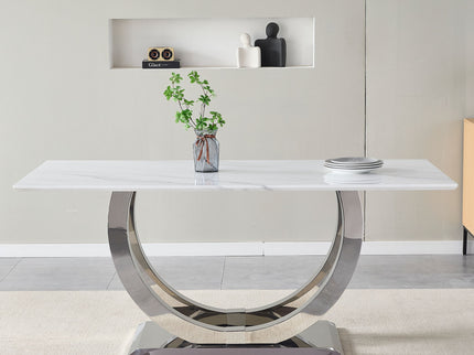 Rectangular Dining Table - Silver / White
