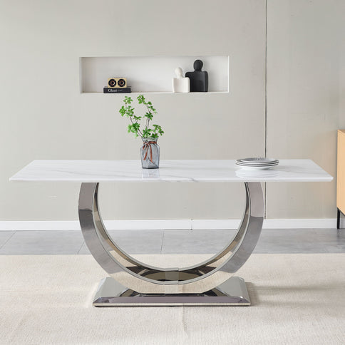 Rectangular Dining Table - Silver / White