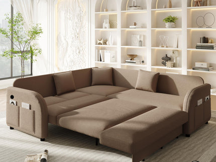 L-Shaped Couch With Pull-Out Bed, Oversize Convertible Sleeper Sofa With Side Pocket & USB Port