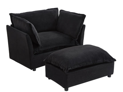 Modern Cozy Upholstered Armchair Sofa With Movable Ottoman
