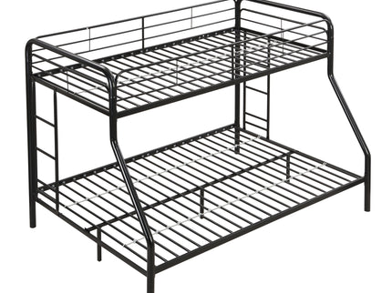 Modern Twin Over Full Metal Bunk Bed With Trundle And Dual Side Ladder And Metal Design - Black / Brown