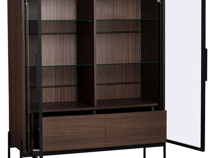Modern Minimalist Style LED Curio Cabinet With Tempered Glass Door, Metal Legs