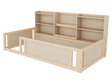 Platform Floor Bed With Guardrail Fence And Side Storage Shelves