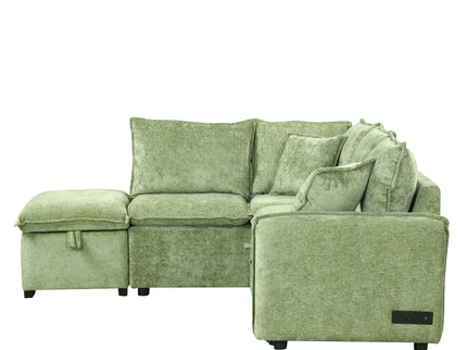 Convertible Sofa Bed Sectional Sofa Sleeper L-Shaped Sofa With A Storage Ottoman, Two Pillows, Two Power Sockets And Two USB Ports For Living Room
