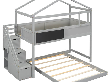 House Style Bunk Bed With Storage Staircase And board