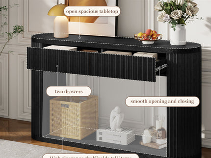 Oval Fluted Console Table With 2 Drawers And Bottom Shelf