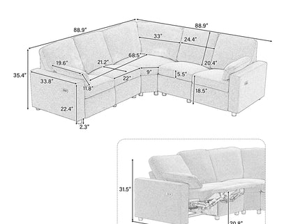 Power Recliner Sectional Sofa Home Theater Reclining Sofa With Two USB Ports, Two Storage Drawers For Living Room