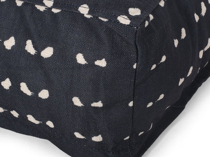 Dalm - Fabric Square Pouf Ottoman With Polystyrene Beads Filling - Dark Blue / White
