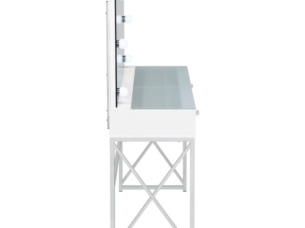Hamlin - Makeup Vanity Table With Lighted Mirror And Padded Stool - White