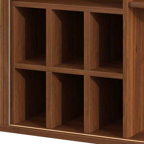Fluted Liquor & Coffee Bar Cabinet With 6 Wine Racks And 3 Glass Holders
