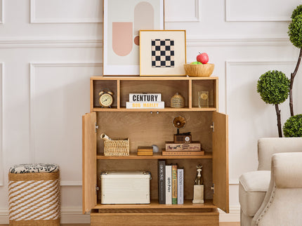 Fluted Sideboard Buffet Cabinet With 2 Doors And Adjustable Shelf, Storage Cabinet For Entryway