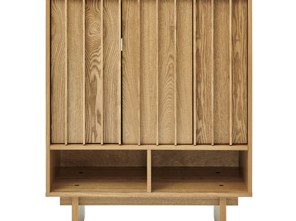 Sideboard Buffet Cabinet With Grille Slat Design With 3 Doors And Adjustable Shelves