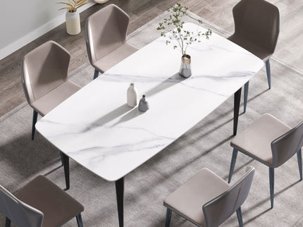 70.87" Modern Artificial Stone Curved Black Metal Leg Dining Table, Can Accommodate 6-8 People - White / Black