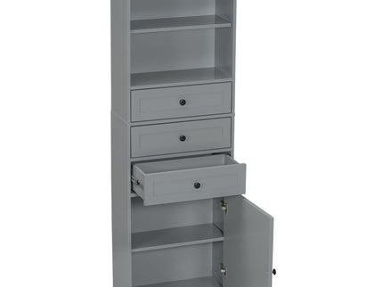 Tall Storage Cabinet With 3 Drawers And Adjustable Shelves For Bathroom