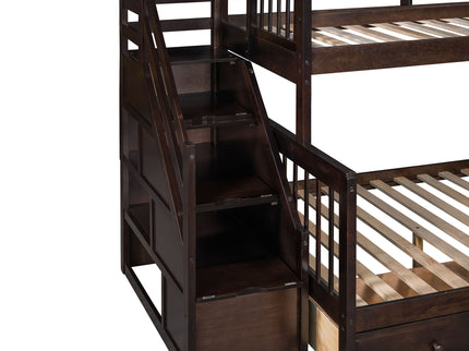 Solid L Shaped Bunk Bed With 3 Drawers, Ladder And Staircase