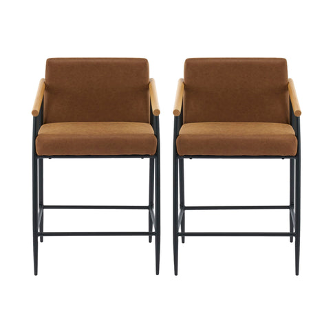 Mid Century Modern Counter Stool Set With Iron Frame