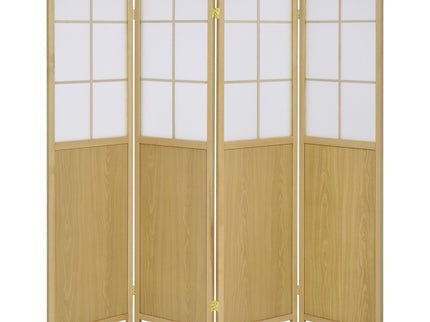 Gabby - 4 Panel Divider Folding Shoji Screen With Windowpane Details - Natural
