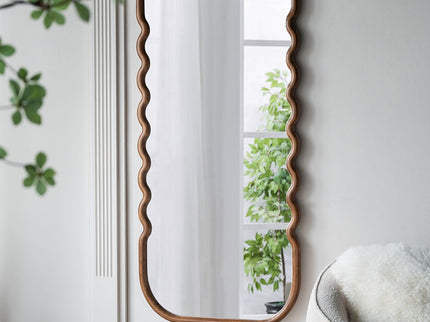 Oversized Wooden Floor Mirror With Unique Frame - Brown