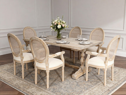 French Vintage Upholstered Fabric Dining Armchair (Set of 2) - Beige