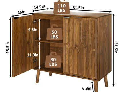 Farmhouse Style Sideboard Buffet Cabinet With Storage Bar Cabinet - Walnut