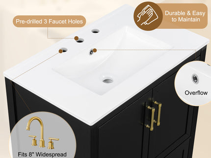 Elegant Fluted Bathroom Vanity With Sink, Soft Close Doors & Drawer